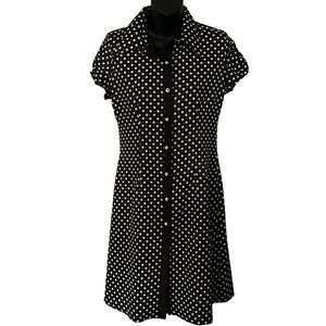 Polka Dot Shirt Dress Womens Black & White‎ Career Casual Work Office